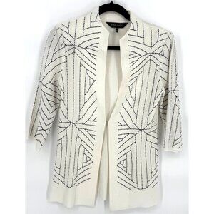 Ming Wang Womens XS Open Front Geometric Cardigan Jacket Knit White &‎ Black